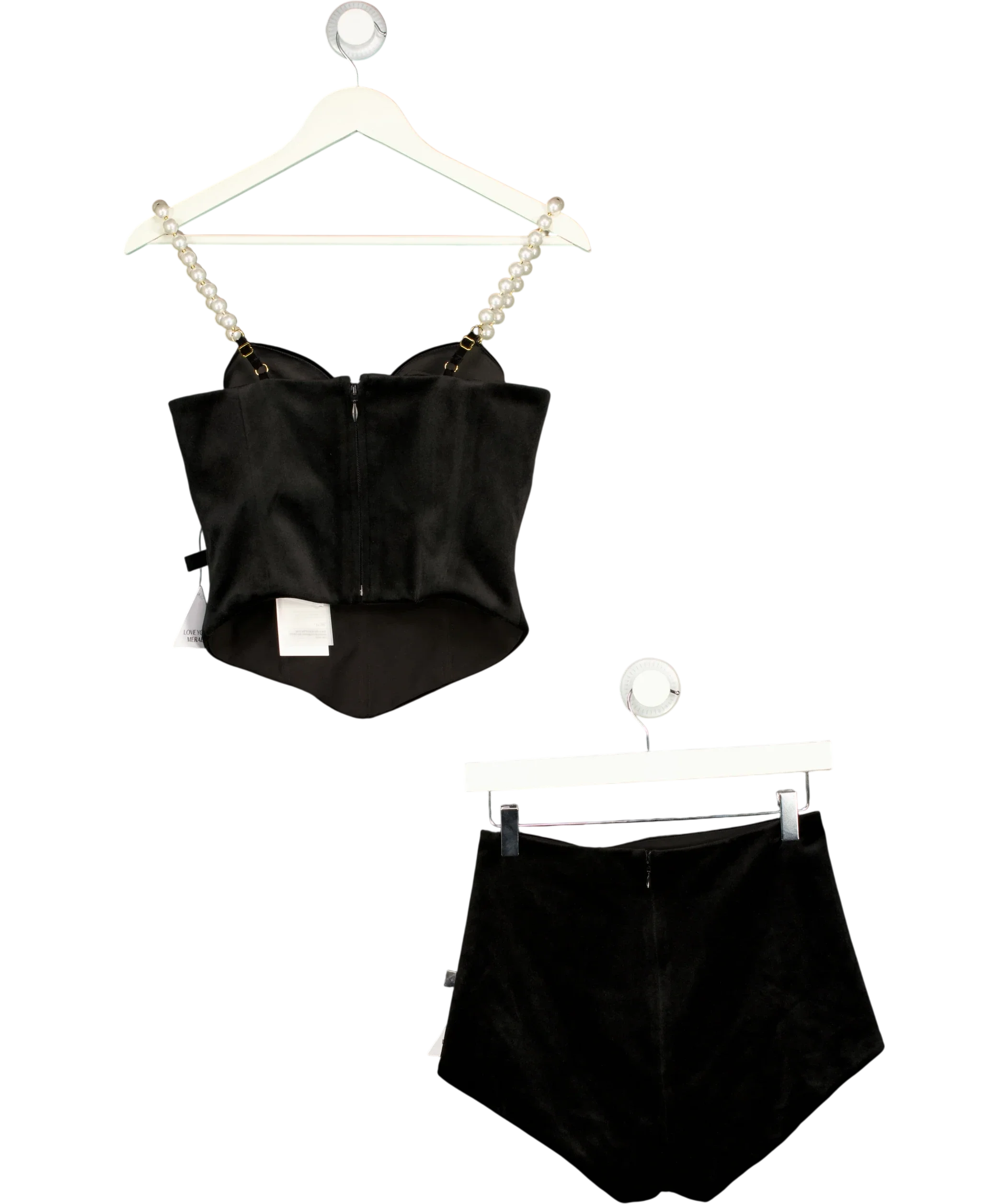 Nadine Merabi Black faux pearl embellished Inga Corset Top and Vivi Hotpants 2-Piece Set Black, size UK S — back