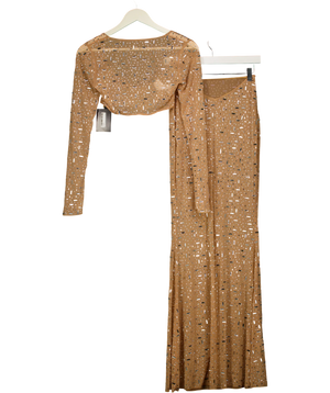 Oh Polly Beige Giulia Crop Top And Thalassa Maxi Skirt Co-ord Set Almond UK S