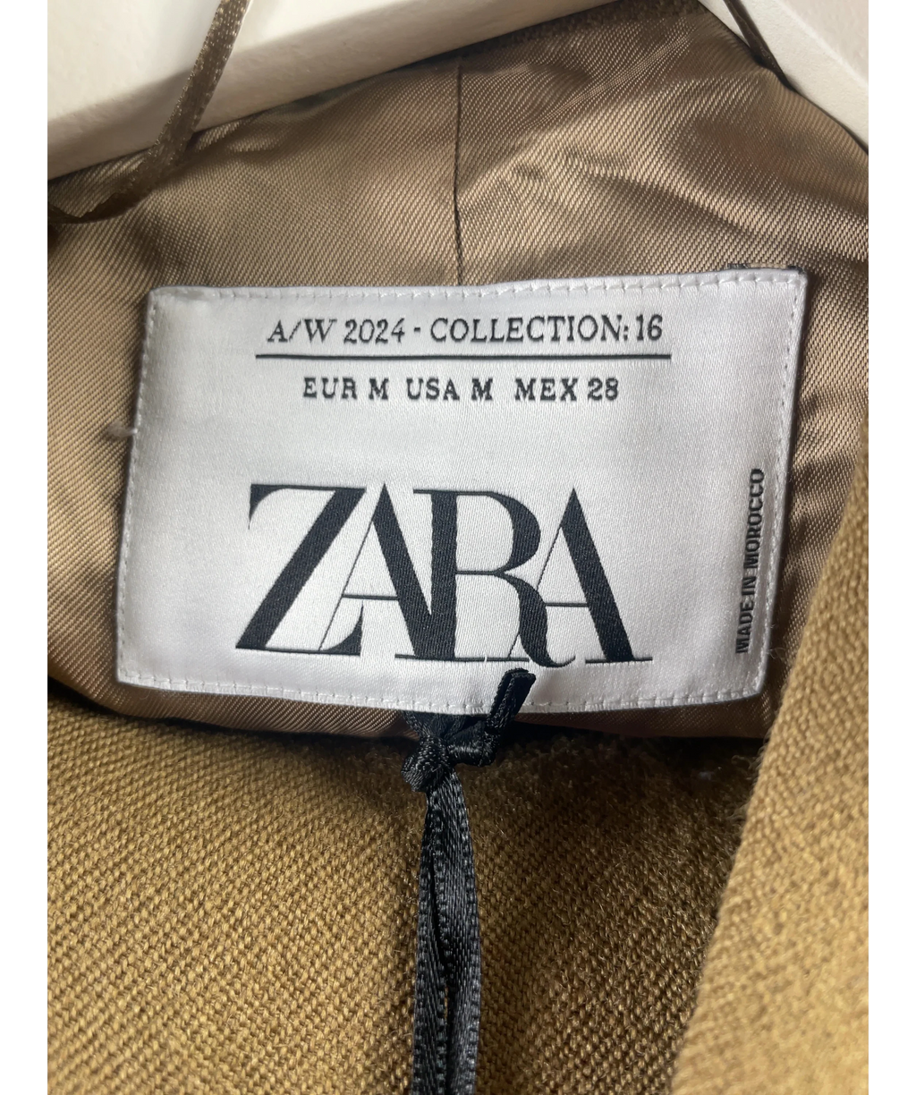 ZARA Green Limited Edition Wool Fitted Blazer & Trouser Set Tan Brown, size UK M — detail