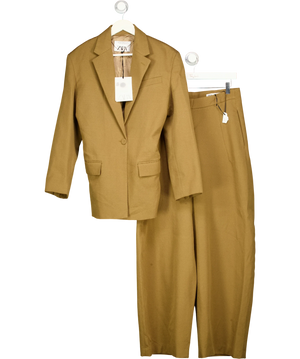 ZARA Green Limited Edition Wool Fitted Blazer & Trouser Set Tan Brown UK M