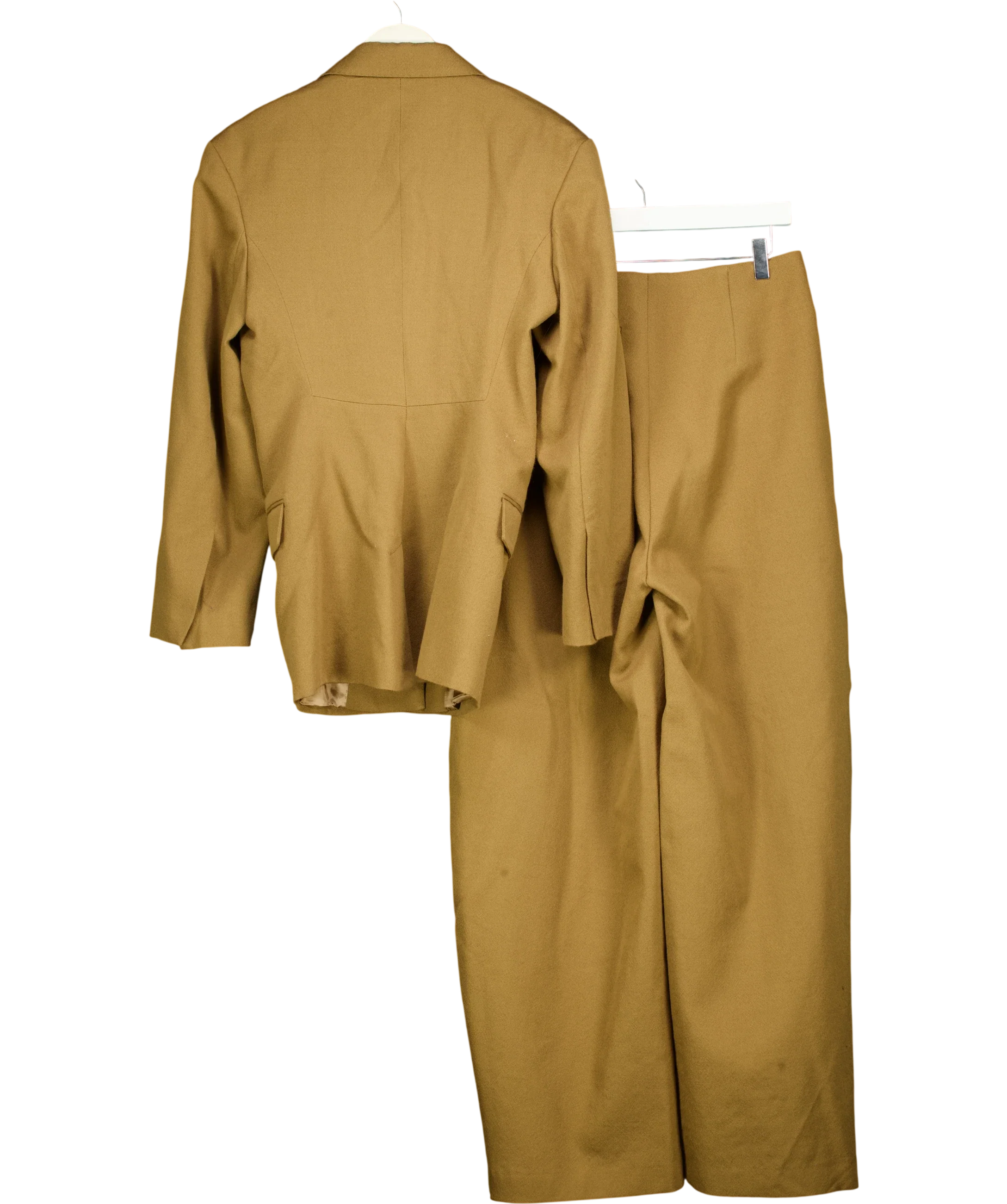 ZARA Green Limited Edition Wool Fitted Blazer & Trouser Set Tan Brown, size UK M — back