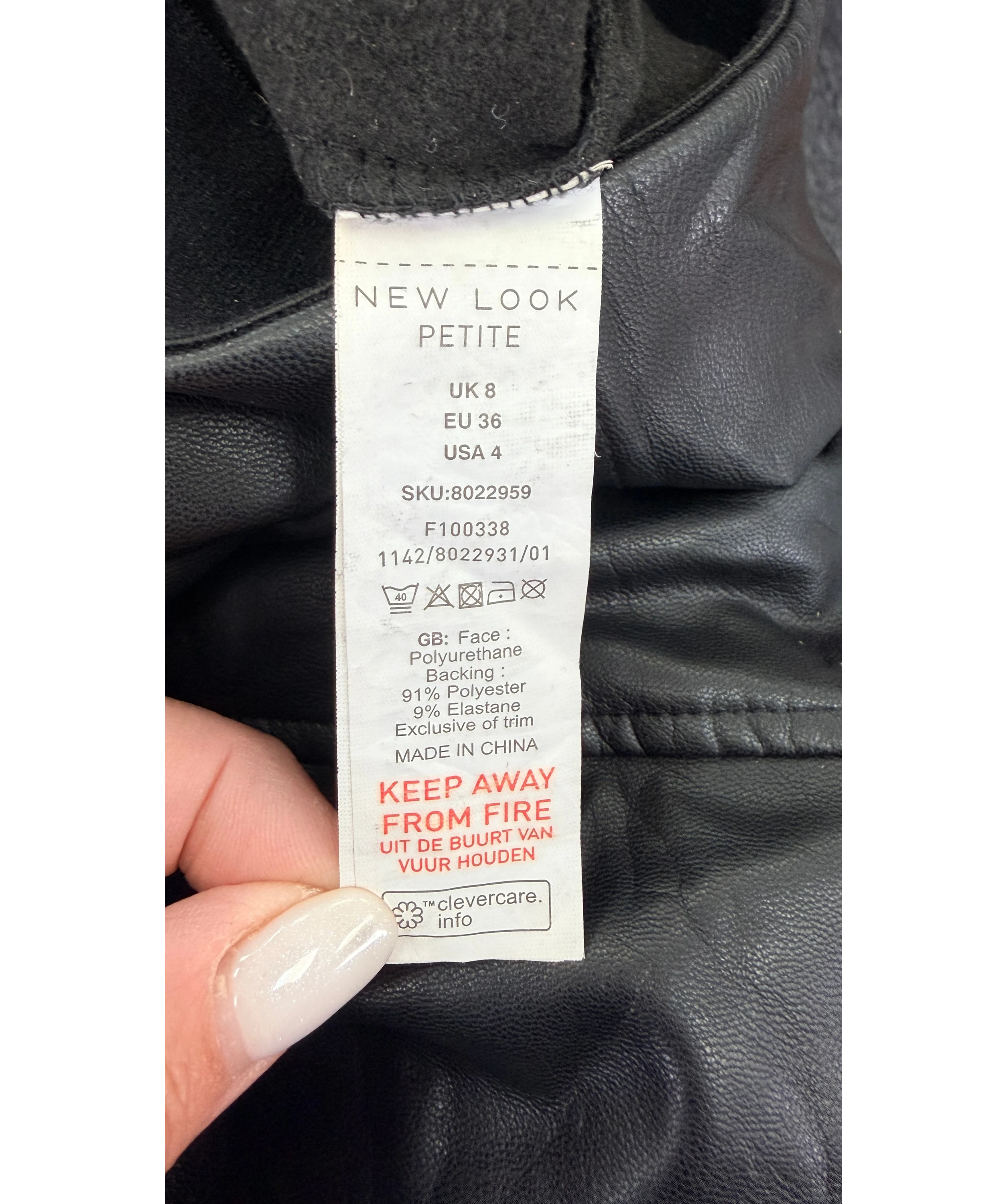 New Look Petite Black Faux Leather Biker Leggings UK 8