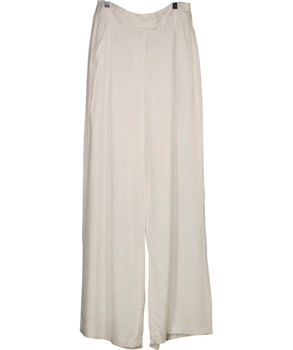 KAREN MILLEN White Petite Viscose Satin Wide Leg Trousers Ivory UK 10 — Front