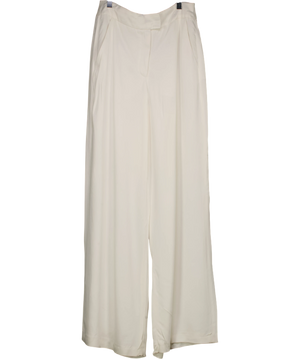 KAREN MILLEN White Petite Viscose Satin Wide Leg Trousers Ivory UK 10