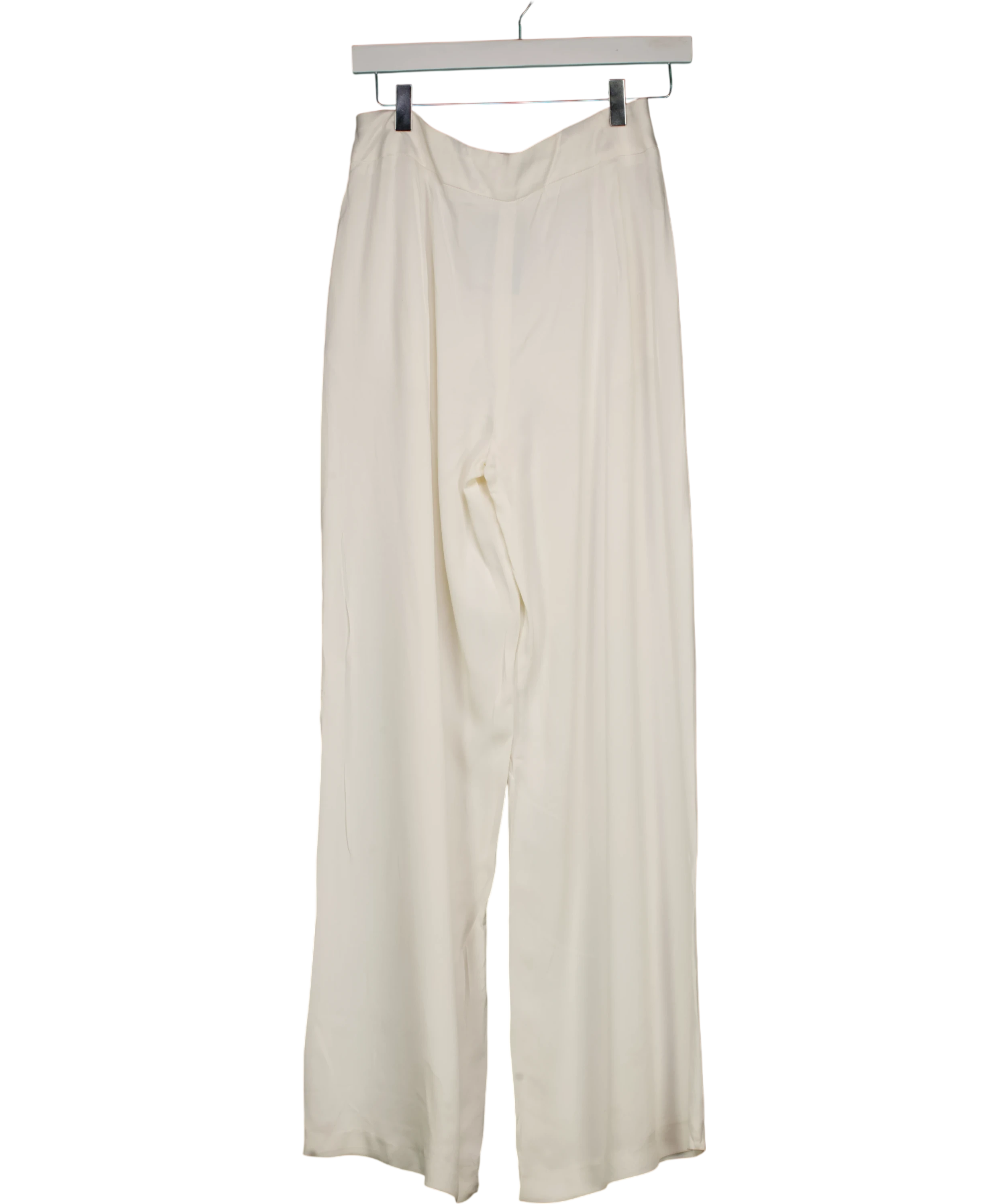 KAREN MILLEN White Petite Viscose Satin Wide Leg Trousers Ivory UK 10 — Back