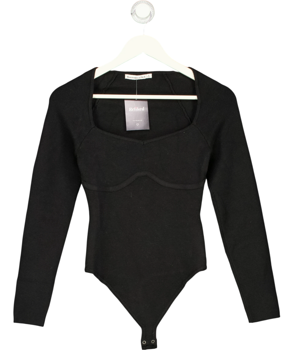 ABERCROMBIE & FITCH Blue Elevated Ribbed Knit Sweetheart Long-sleeve Bodysuit UK S — Front