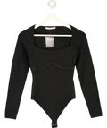 ABERCROMBIE & FITCH Blue Elevated Ribbed Knit Sweetheart Long-sleeve Bodysuit UK S — Front