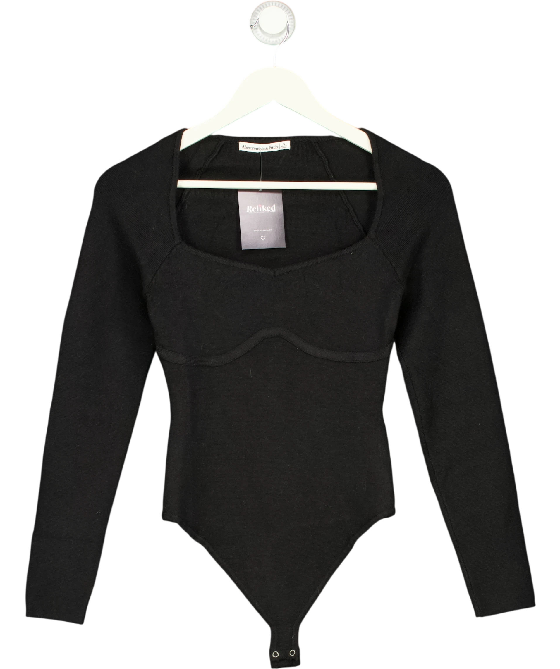 ABERCROMBIE & FITCH Blue Elevated Ribbed Knit Sweetheart Long-sleeve Bodysuit UK S — Front