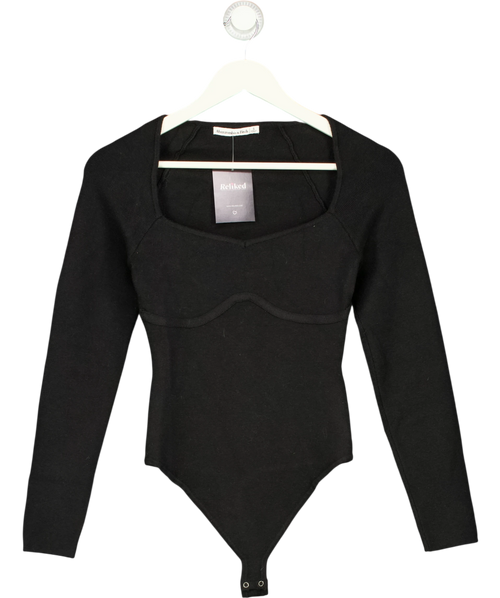ABERCROMBIE & FITCH Blue Elevated Ribbed Knit Sweetheart Long-sleeve Bodysuit UK S — Front