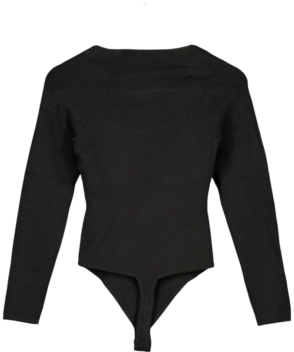 ABERCROMBIE & FITCH Blue Elevated Ribbed Knit Sweetheart Long-sleeve Bodysuit UK S — Back