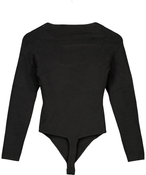 ABERCROMBIE & FITCH Blue Elevated Ribbed Knit Sweetheart Long-sleeve Bodysuit UK S — Back