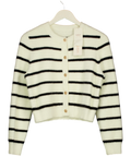 GOELIA Eco-friendly Mink Knitted Striped Cardigan White / Black UK M — Front
