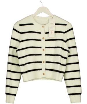 GOELIA Eco-friendly Mink Knitted Striped Cardigan White / Black UK M