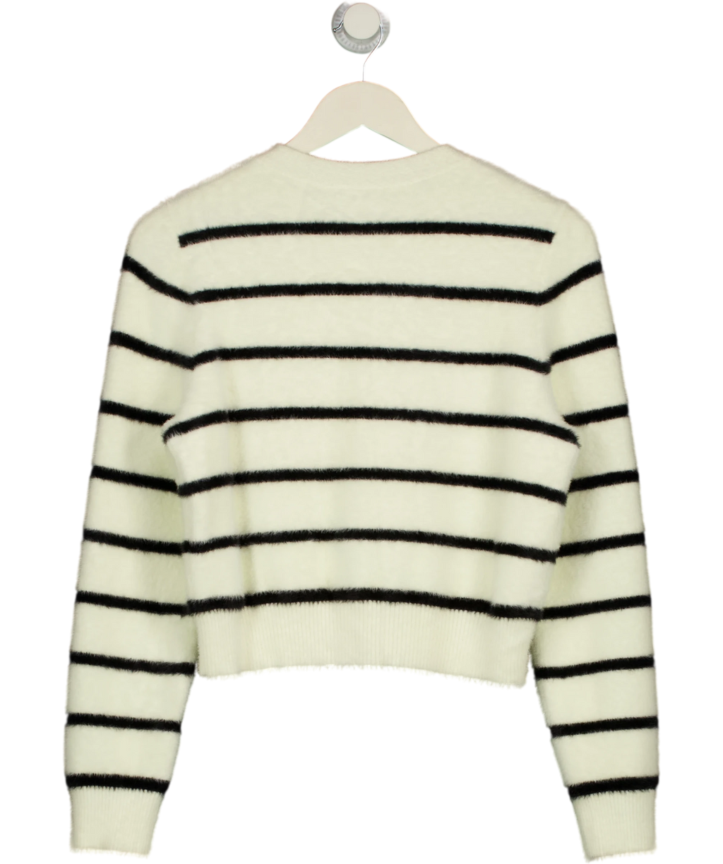 GOELIA Eco-friendly Mink Knitted Striped Cardigan White / Black UK M — Back