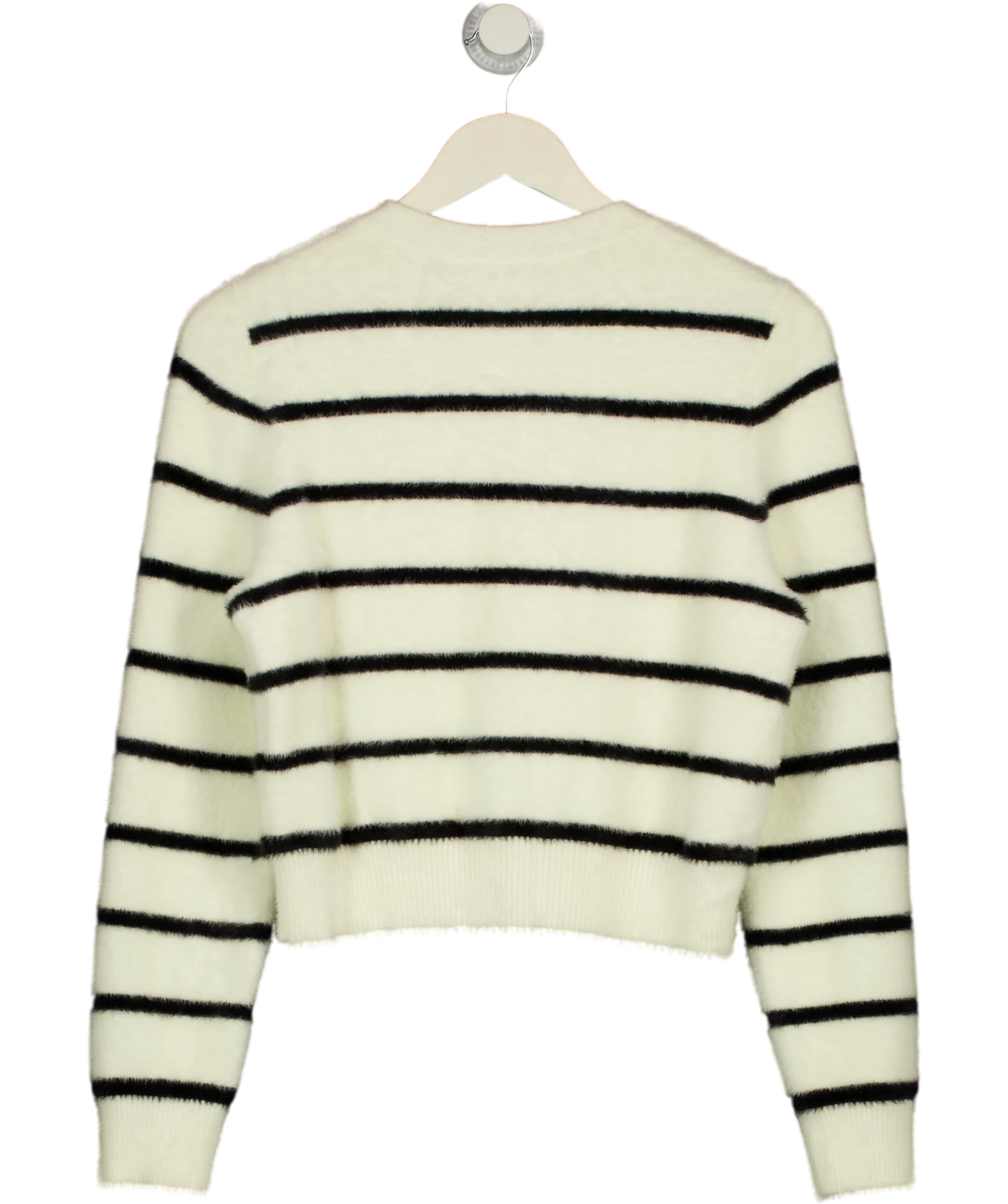 GOELIA Eco-friendly Mink Knitted Striped Cardigan White / Black UK M — Back
