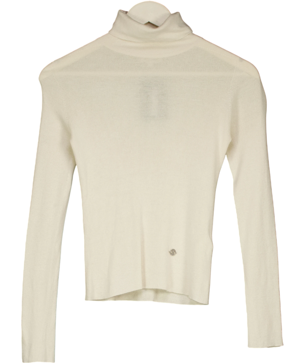 LILYSILK Seamless Silk-cashmere Blend Roll Neck Jumper Cream UK XS