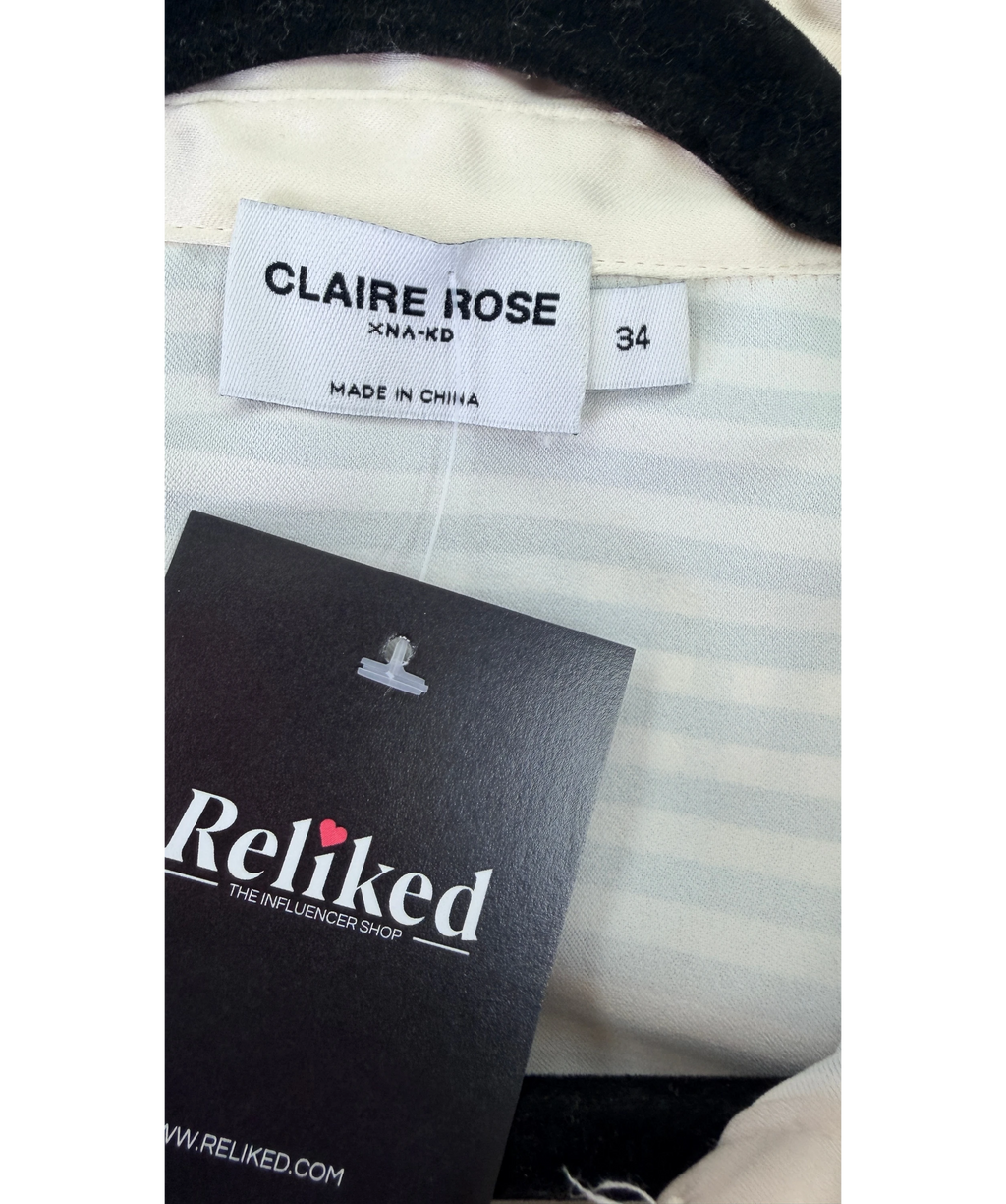 NA-KD Cream X Claire Rose Striped Satin Shirt 34 UK 6