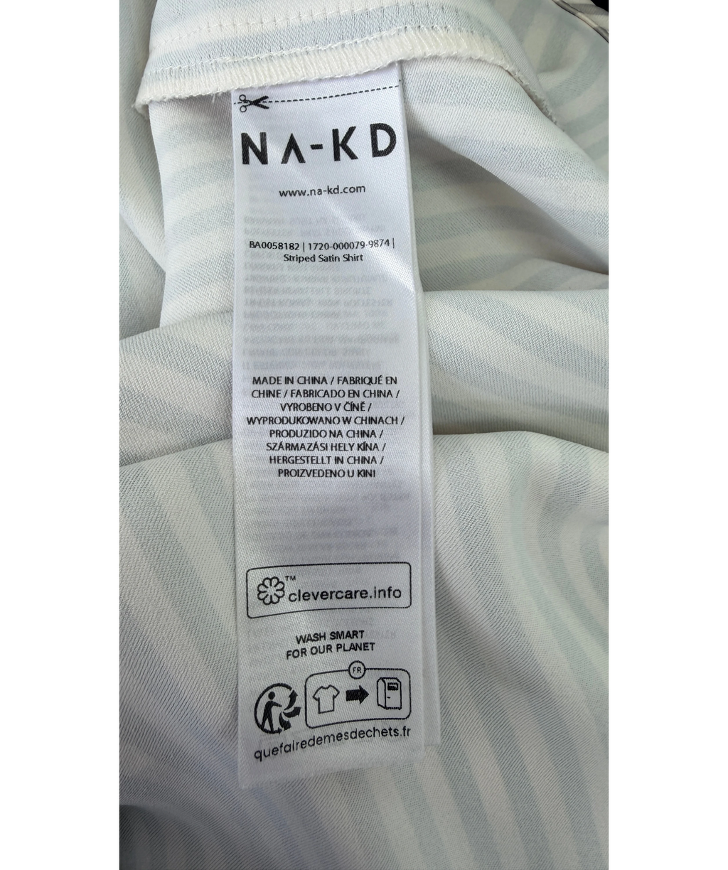 NA-KD Cream X Claire Rose Striped Satin Shirt 34 UK 6