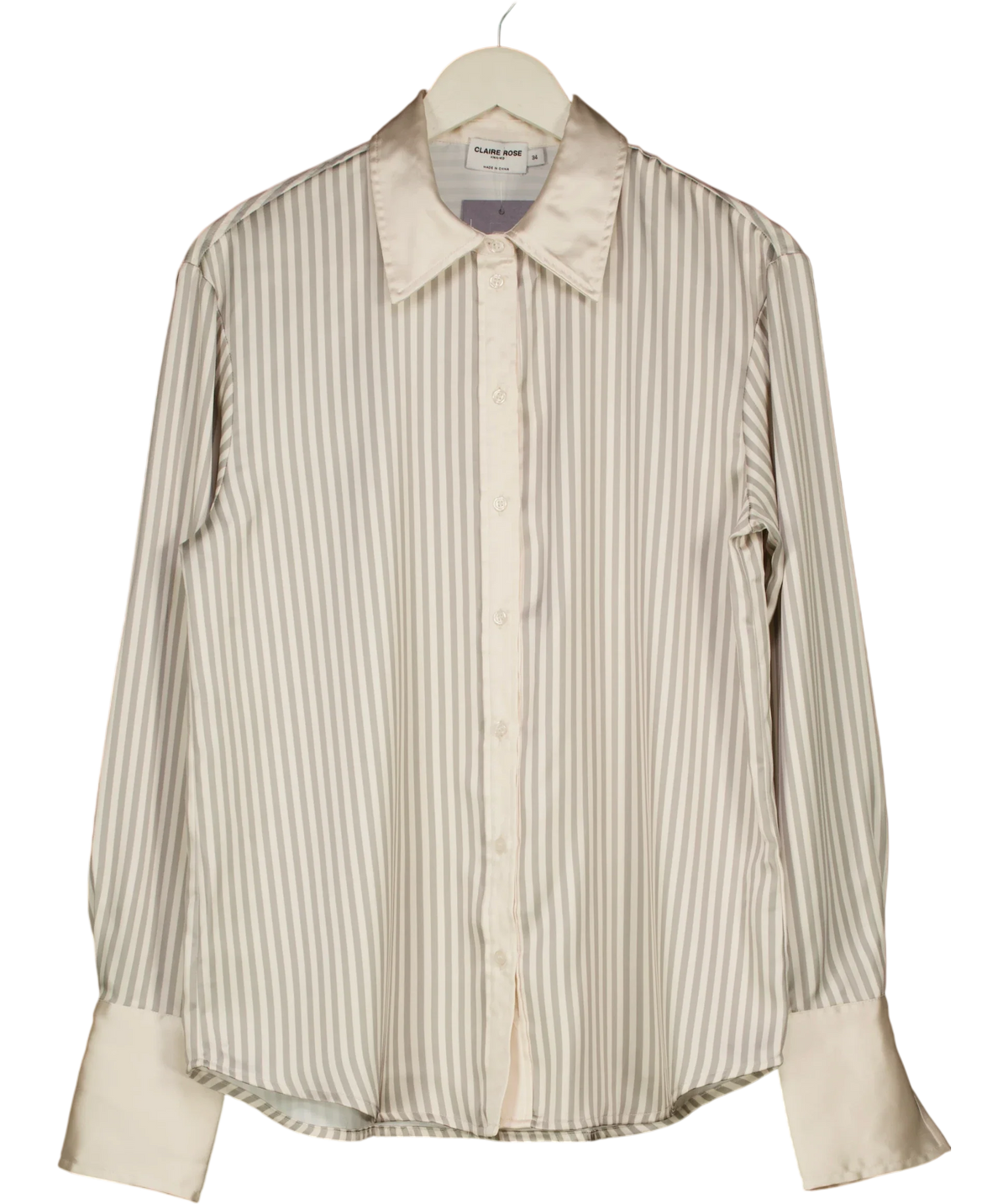 NA-KD Cream X Claire Rose Striped Satin Shirt 34 UK 6