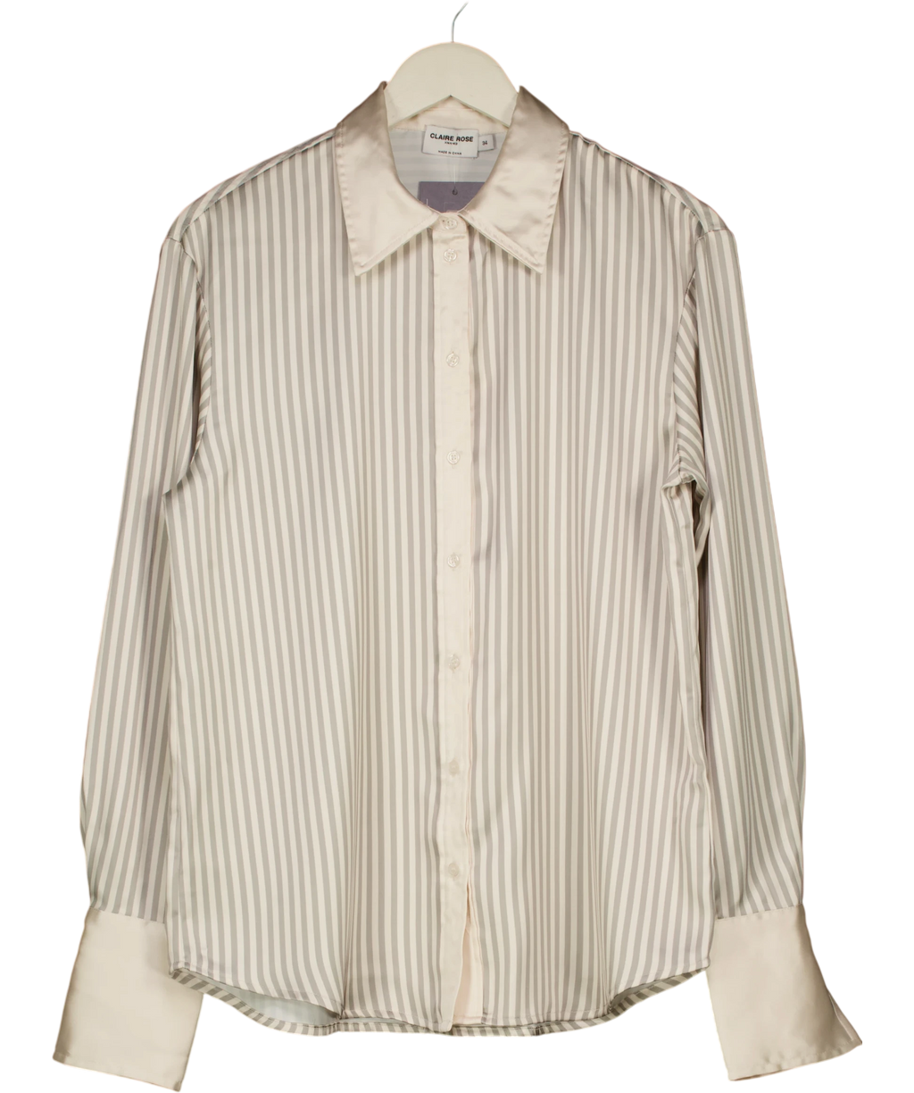 NA-KD Cream X Claire Rose Striped Satin Shirt 34 UK 6