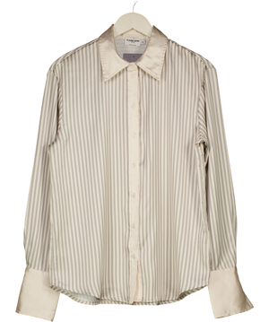 NA-KD Cream X Claire Rose Striped Satin Shirt 34 UK 6