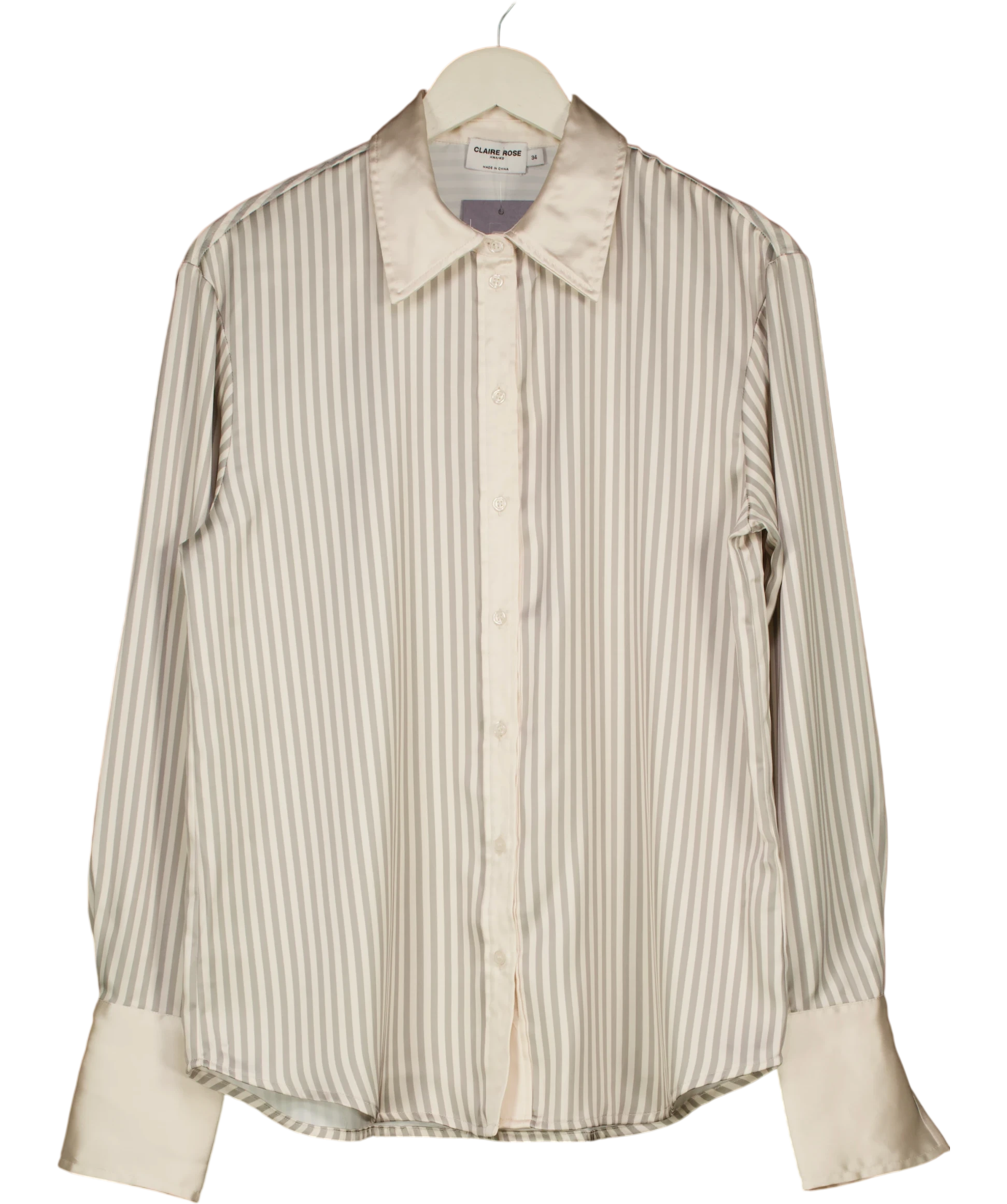 NA-KD Cream X Claire Rose Striped Satin Shirt 34 UK 6