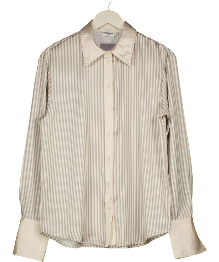 NA-KD Cream X Claire Rose Striped Satin Shirt 34 UK 6