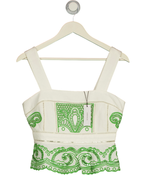 KAREN MILLEN White Karen Millen Petite Cutwork Embroidered Ruffle Top Green UK 8