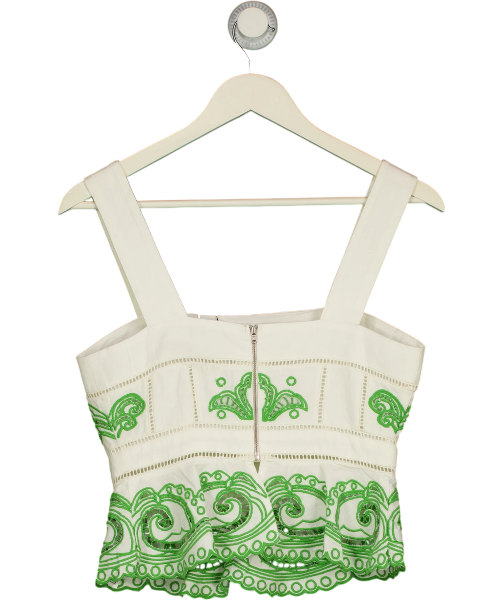 KAREN MILLEN White Karen Millen Petite Cutwork Embroidered Ruffle Top Green UK 8 — Back