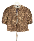 ASOS Brown Cotton Poplin Peplum Tie Shirt Top In Leopard Print UK S — Front