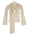 PRETTY LAVISH Beige Tilda Bardot Bow Knit Top UK XS — Front