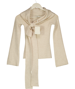 PRETTY LAVISH Beige Tilda Bardot Bow Knit Top UK XS