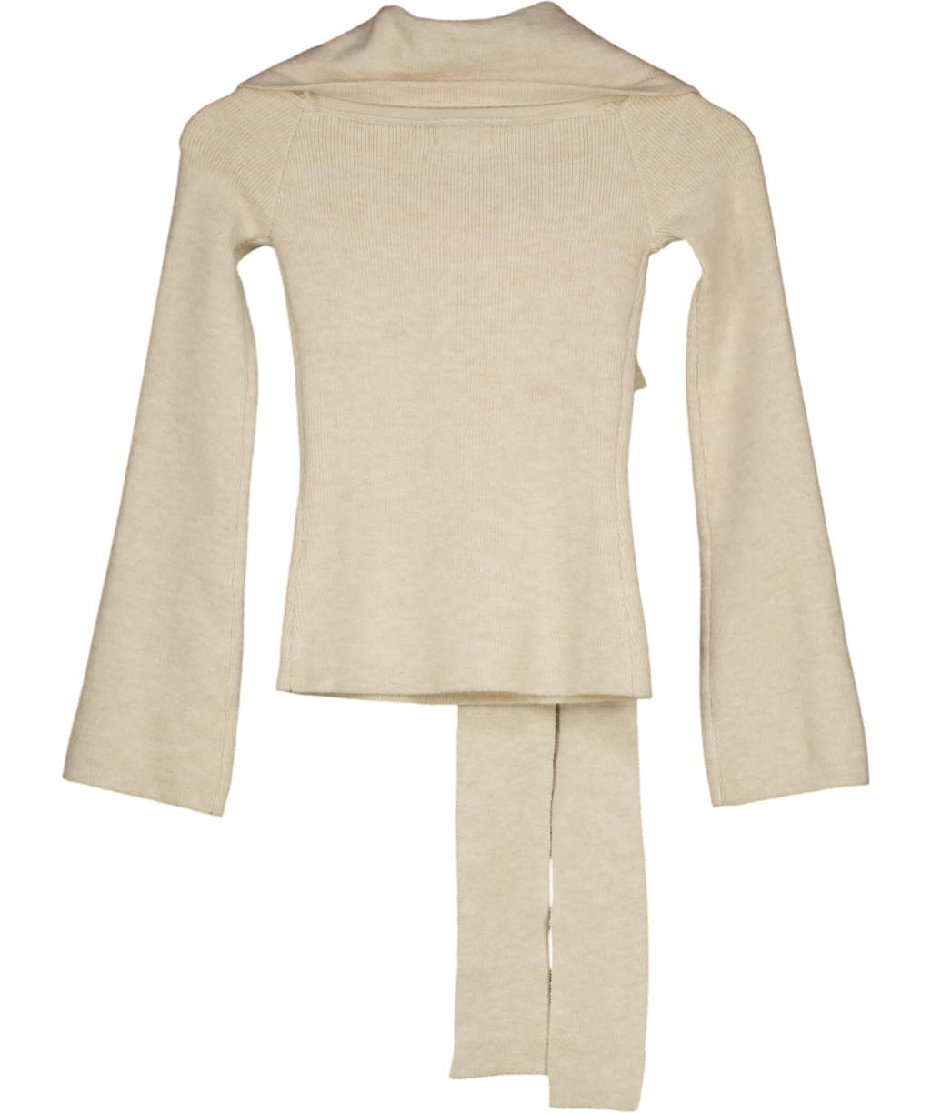 PRETTY LAVISH Beige Tilda Bardot Bow Knit Top UK XS — Back