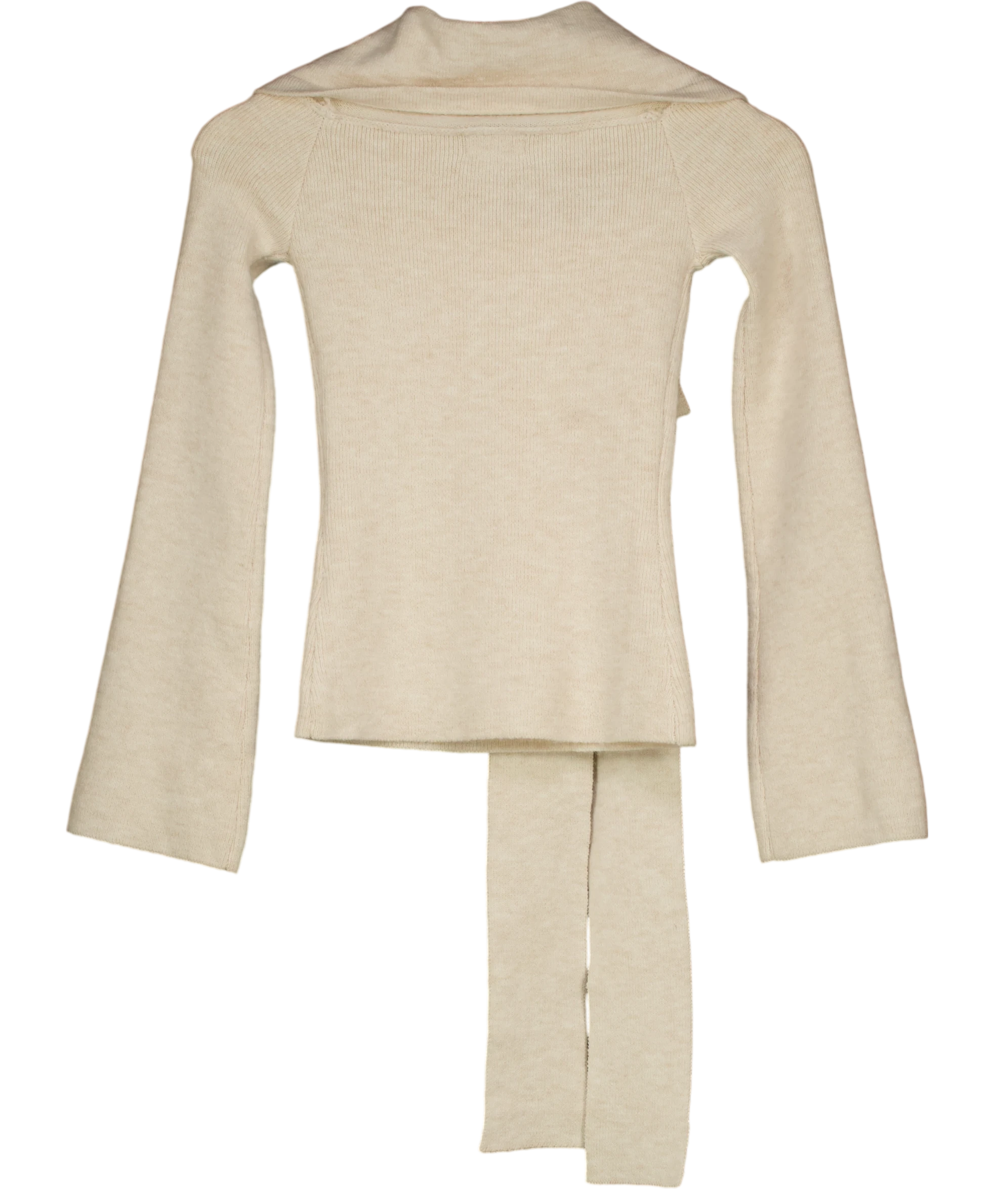 PRETTY LAVISH Beige Tilda Bardot Bow Knit Top UK XS — Back