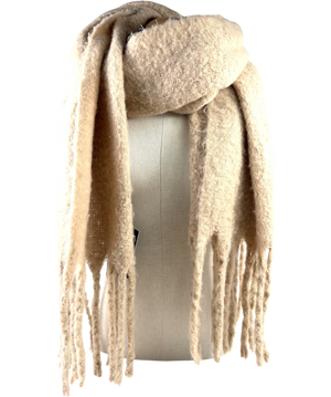 Karen Millen Beige Fringe Fuzzy Scarf One Size