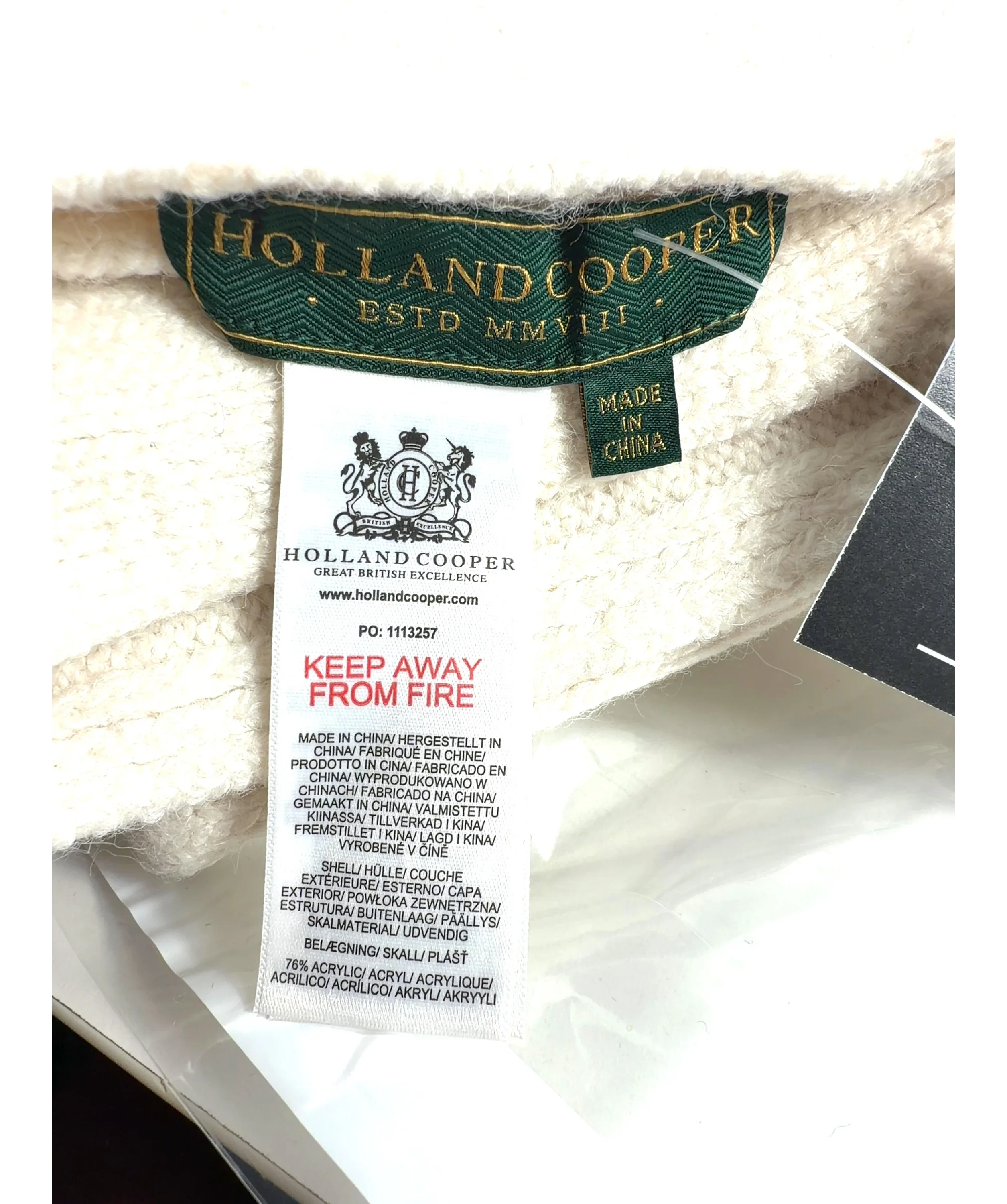 HOLLAND COOPER Cream Elle Scarf — label