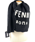 Fendi Black Black & White Virgin Wool Logo Scarf — front