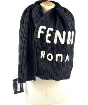Fendi Black & White Virgin Wool  Logo Scarf