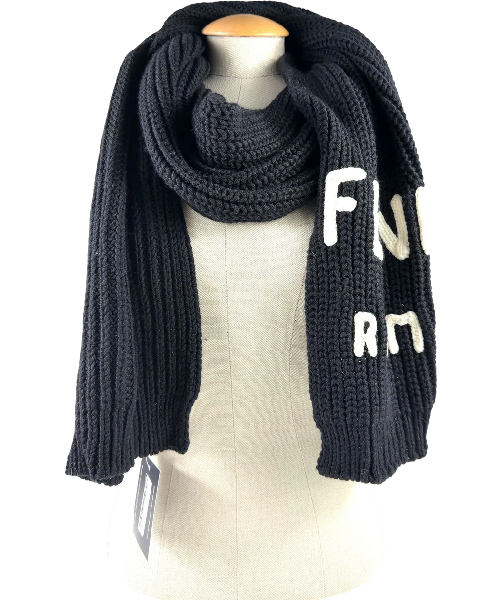 Fendi Black Black & White Virgin Wool Logo Scarf — back