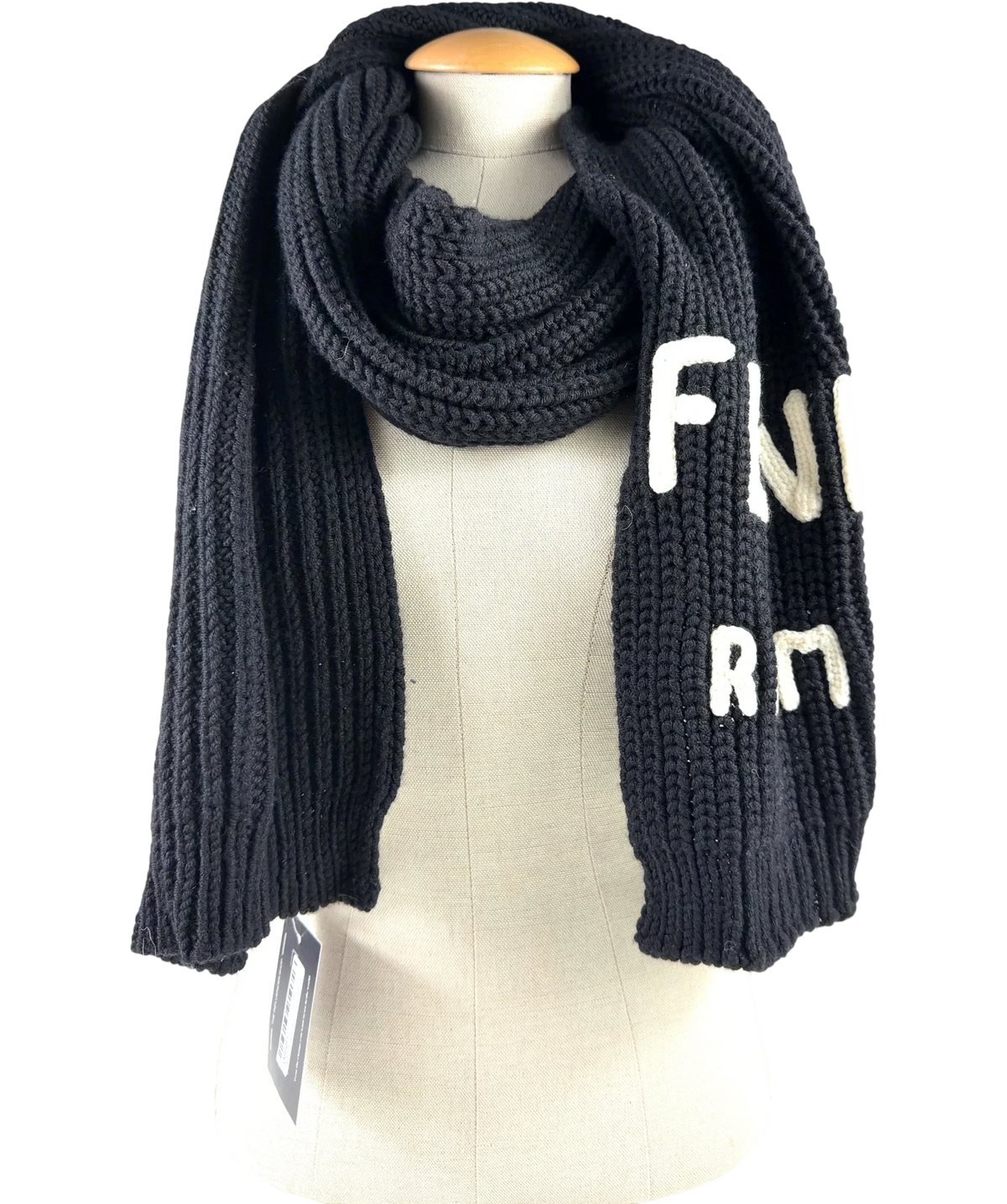 Fendi Black Black & White Virgin Wool Logo Scarf — back