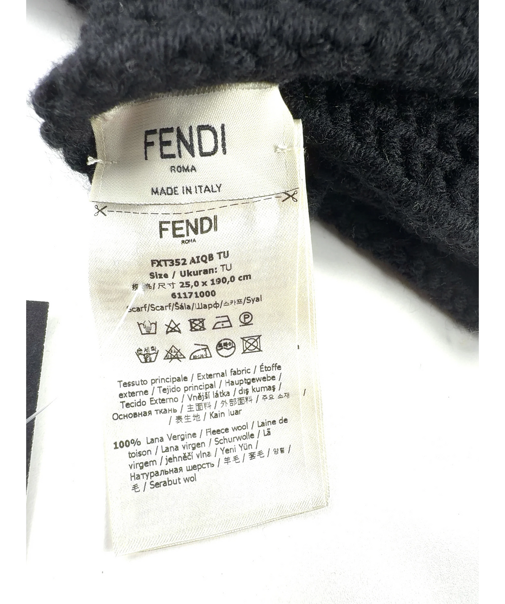 Fendi Black Black & White Virgin Wool Logo Scarf — detail