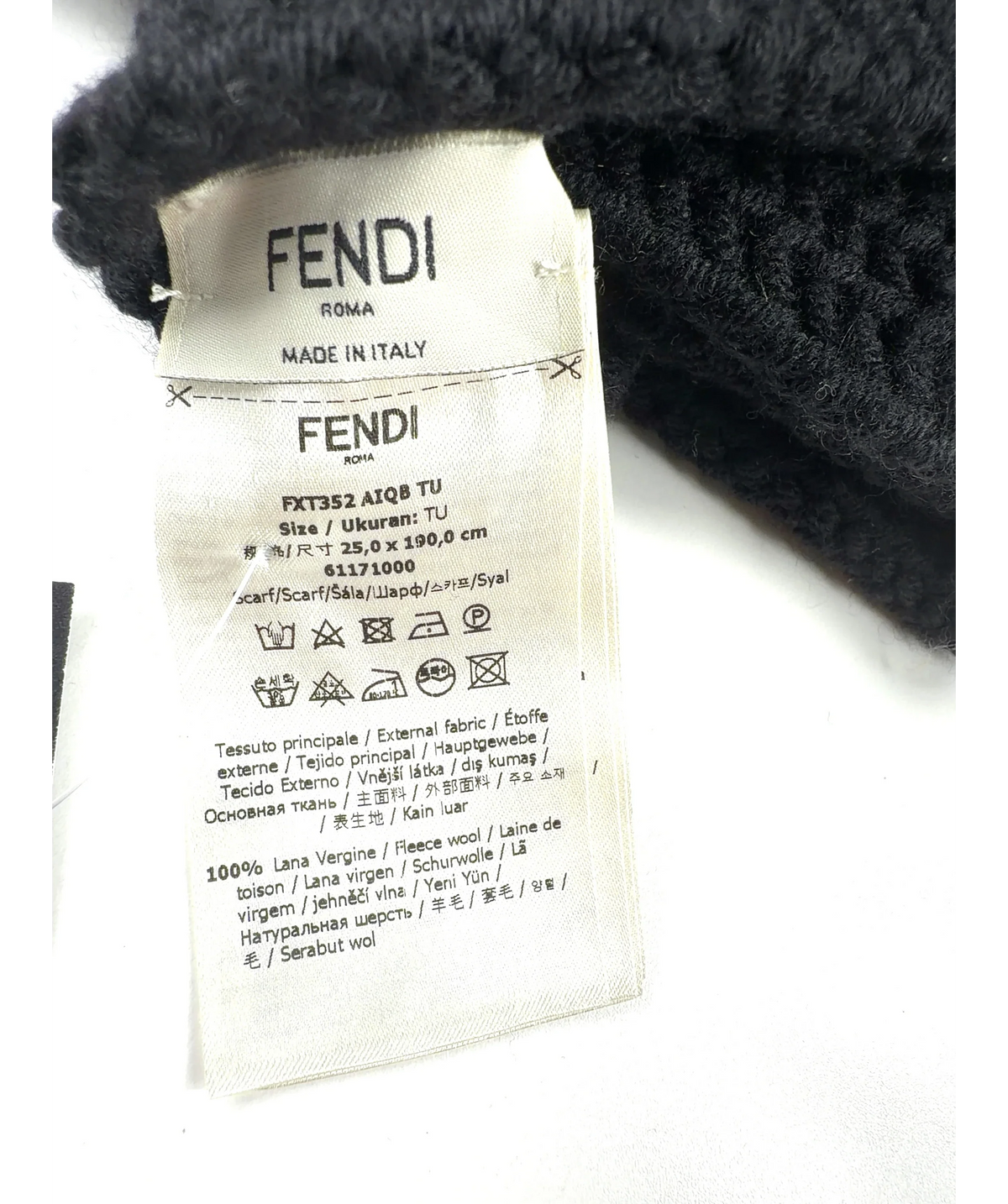 Fendi Black Black & White Virgin Wool Logo Scarf — label