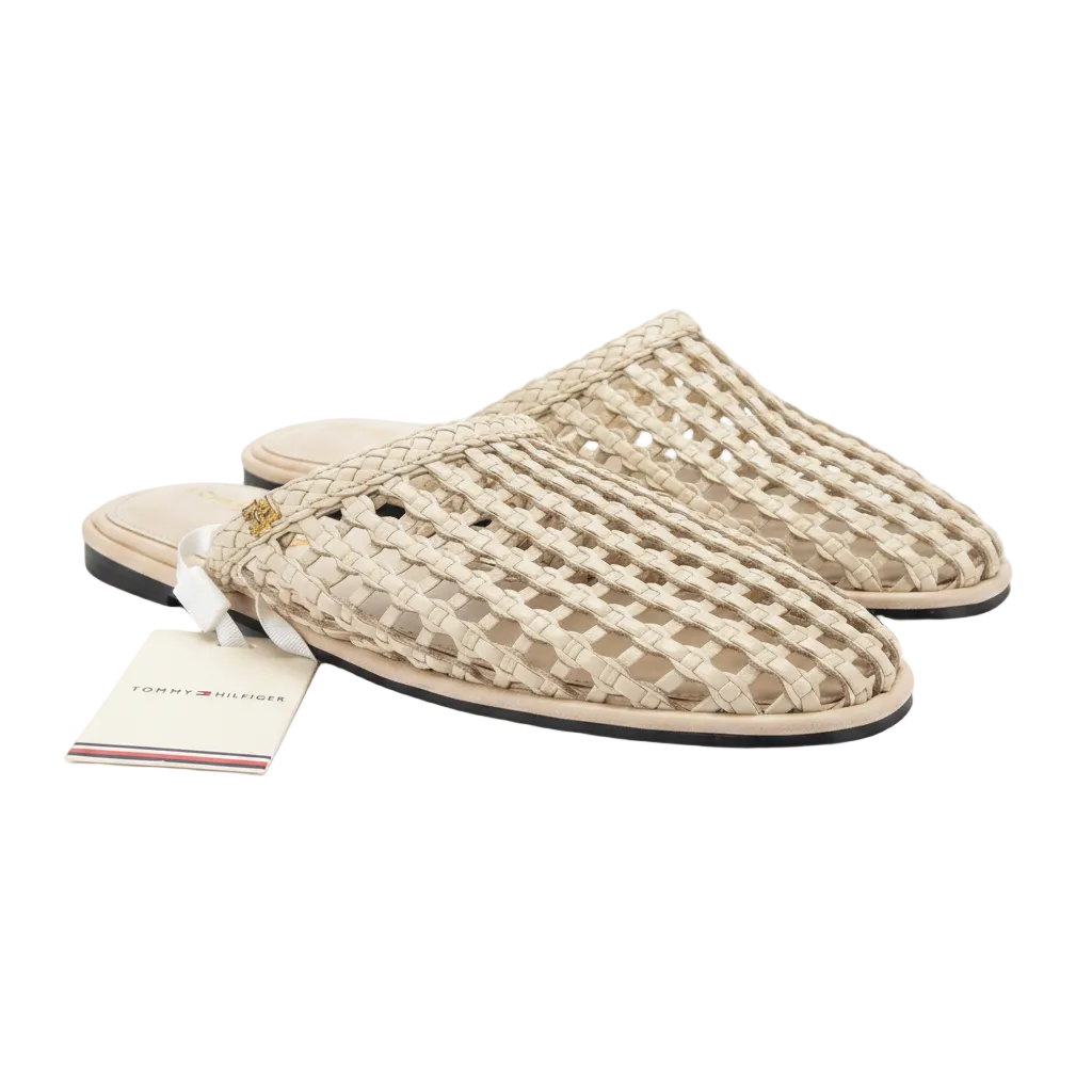 Tommy Hilfiger Cream Woven Flat Mules, size UK 5 EU 38 👠 — front