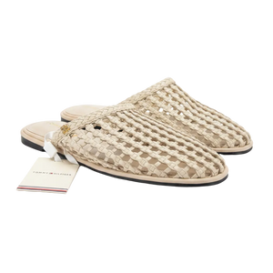 TOMMY HILFIGER Cream Woven Flat Mules UK 5 EU 38