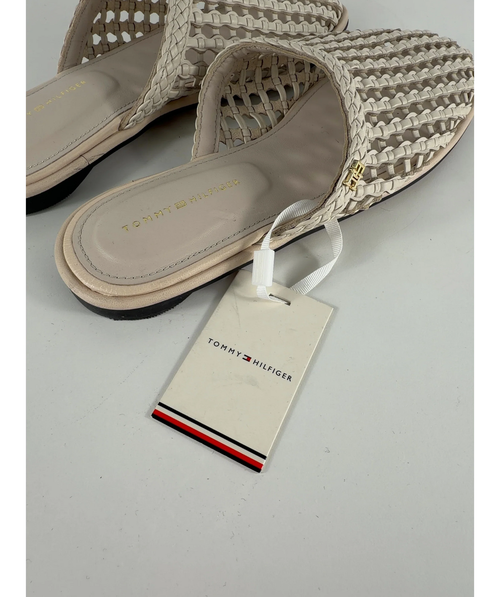Tommy Hilfiger Cream Woven Flat Mules, size UK 5 EU 38 👠 — care label