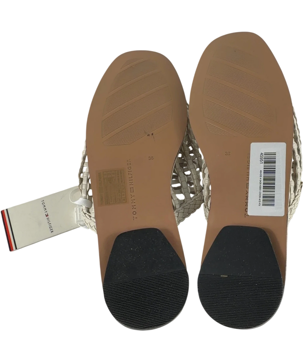 Tommy Hilfiger Cream Woven Flat Mules, size UK 5 EU 38 👠 — fabric detail
