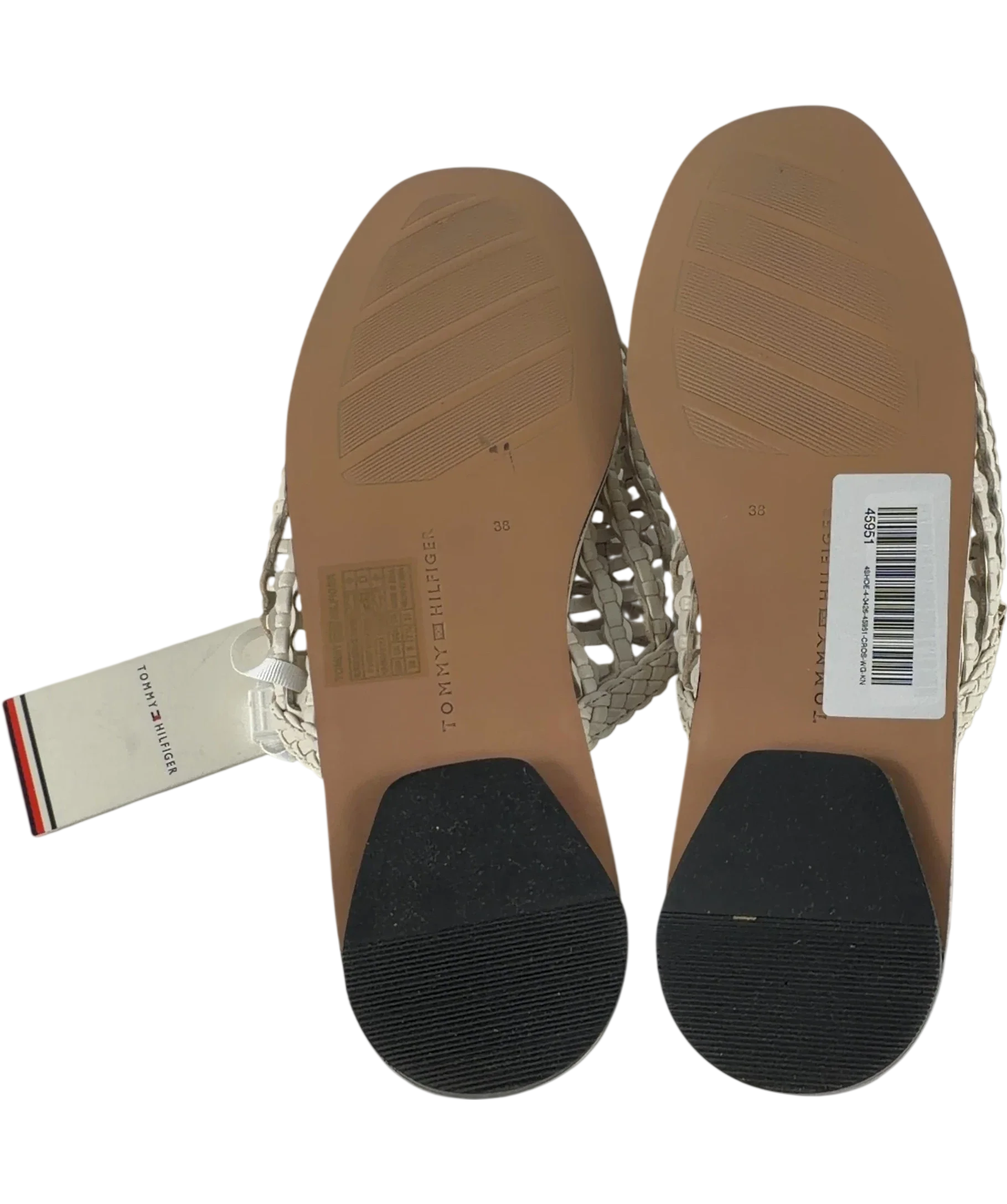 Tommy Hilfiger Cream Woven Flat Mules, size UK 5 EU 38 👠 — fabric detail