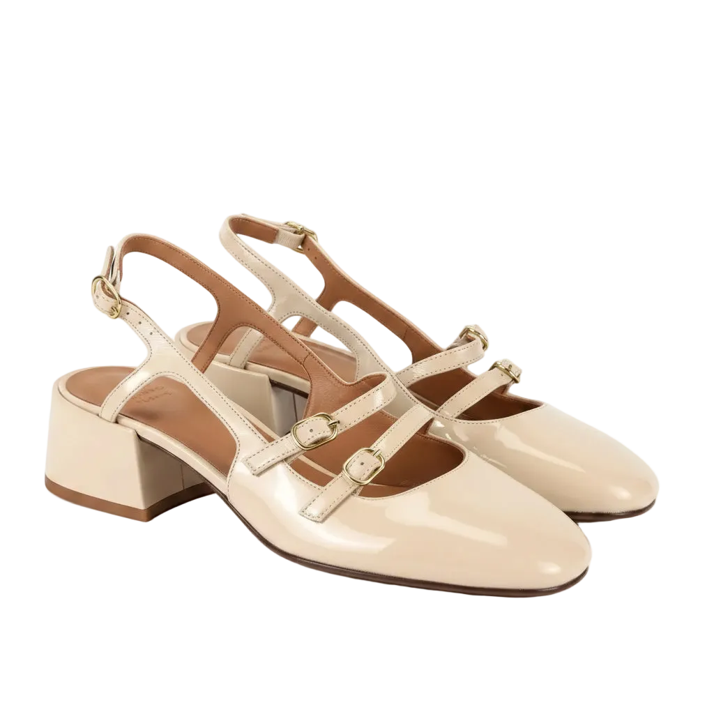 Sezane Cream Paula Babies Cream Patent Heels, size UK 5 EU 38 👼 — front