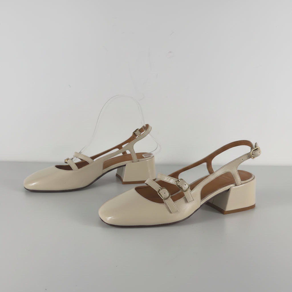 Sezane Cream Paula Babies Cream Patent Heels, size UK 5 EU 38 👼 — label