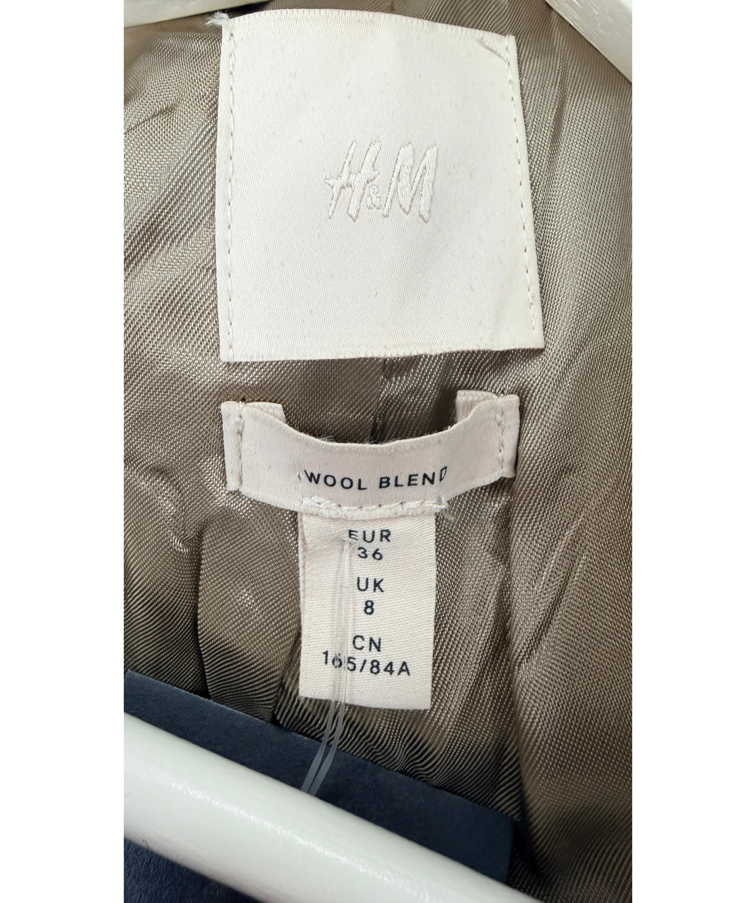 H&M Beige Light beige marl WOOL BLEND COAT, size UK 8 — detail